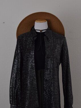 Vintage 70s Disco Long Sleeve Black Metallic Blouse